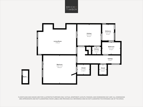 Floor plan for 1 bed, 1 bath, 601 sqft
